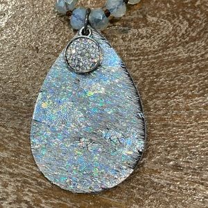 Pretty silver calf hair on hide crystal necklace